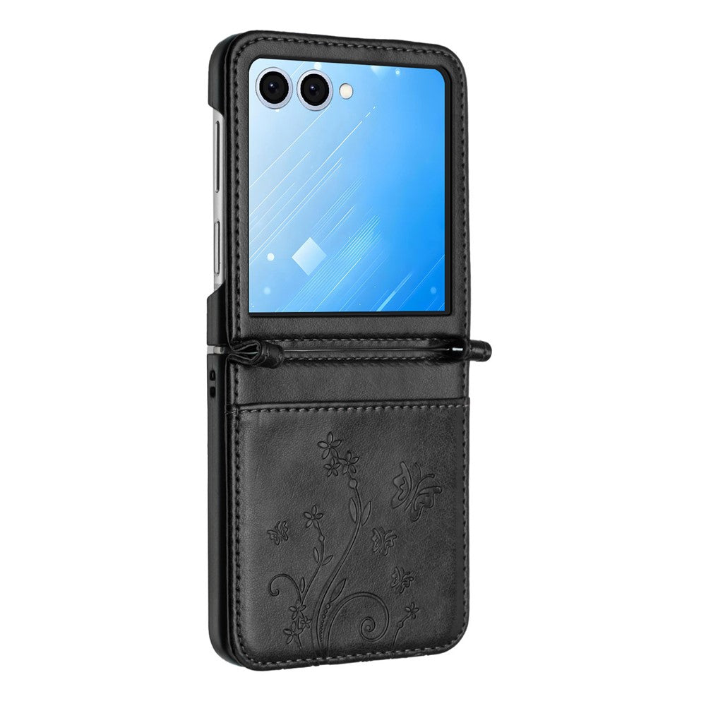 For Samsung Galaxy Z Flip8 Case Butterfly Flower Imprinted Leather Phone Cover with Wrist Strap