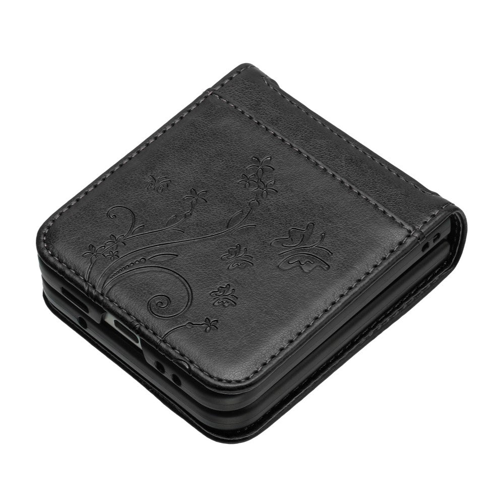 For Samsung Galaxy Z Flip8 Case Butterfly Flower Imprinted Leather Phone Cover with Wrist Strap