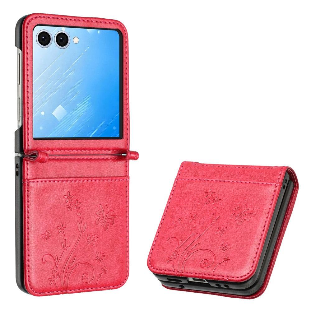 For Samsung Galaxy Z Flip8 Case Butterfly Flower Imprinted Leather Phone Cover with Wrist Strap