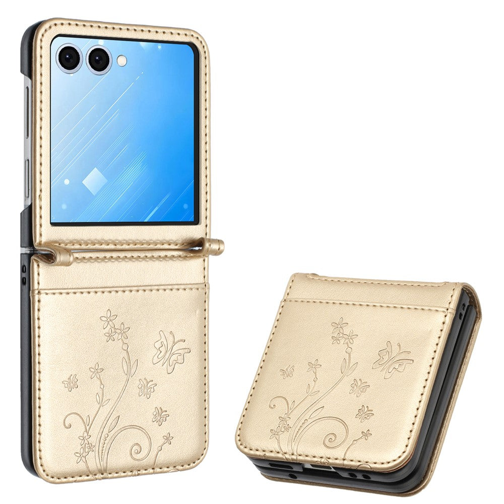 For Samsung Galaxy Z Flip8 Case Butterfly Flower Imprinted Leather Phone Cover with Wrist Strap