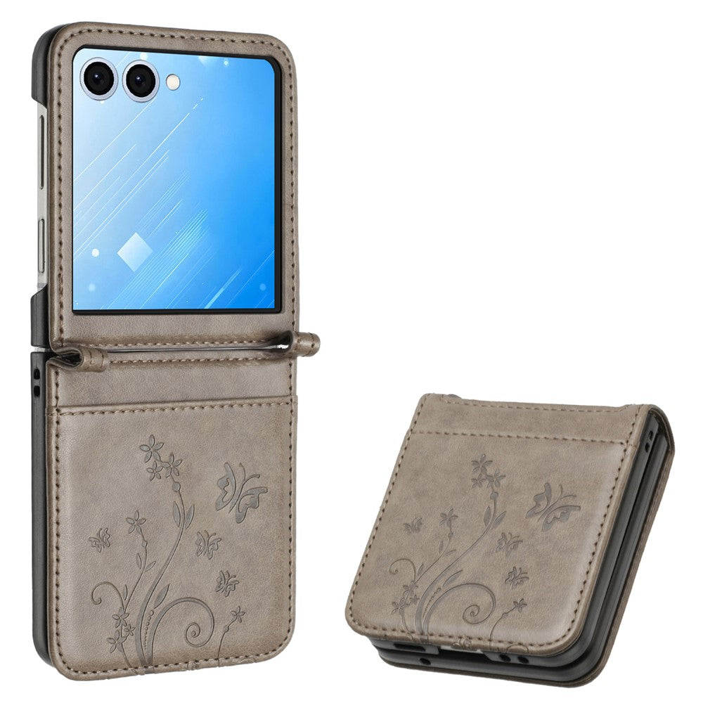 For Samsung Galaxy Z Flip8 Case Butterfly Flower Imprinted Leather Phone Cover with Wrist Strap