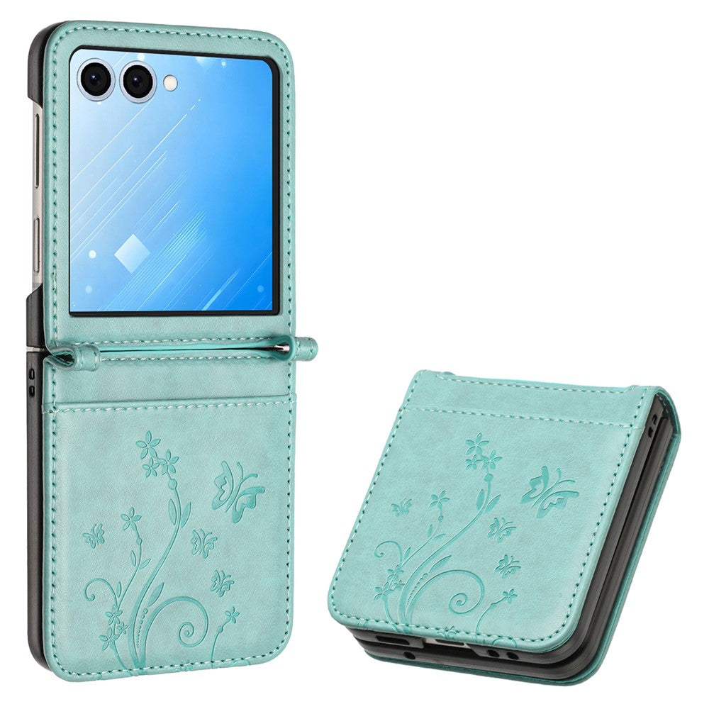 For Samsung Galaxy Z Flip8 Case Butterfly Flower Imprinted Leather Phone Cover with Wrist Strap