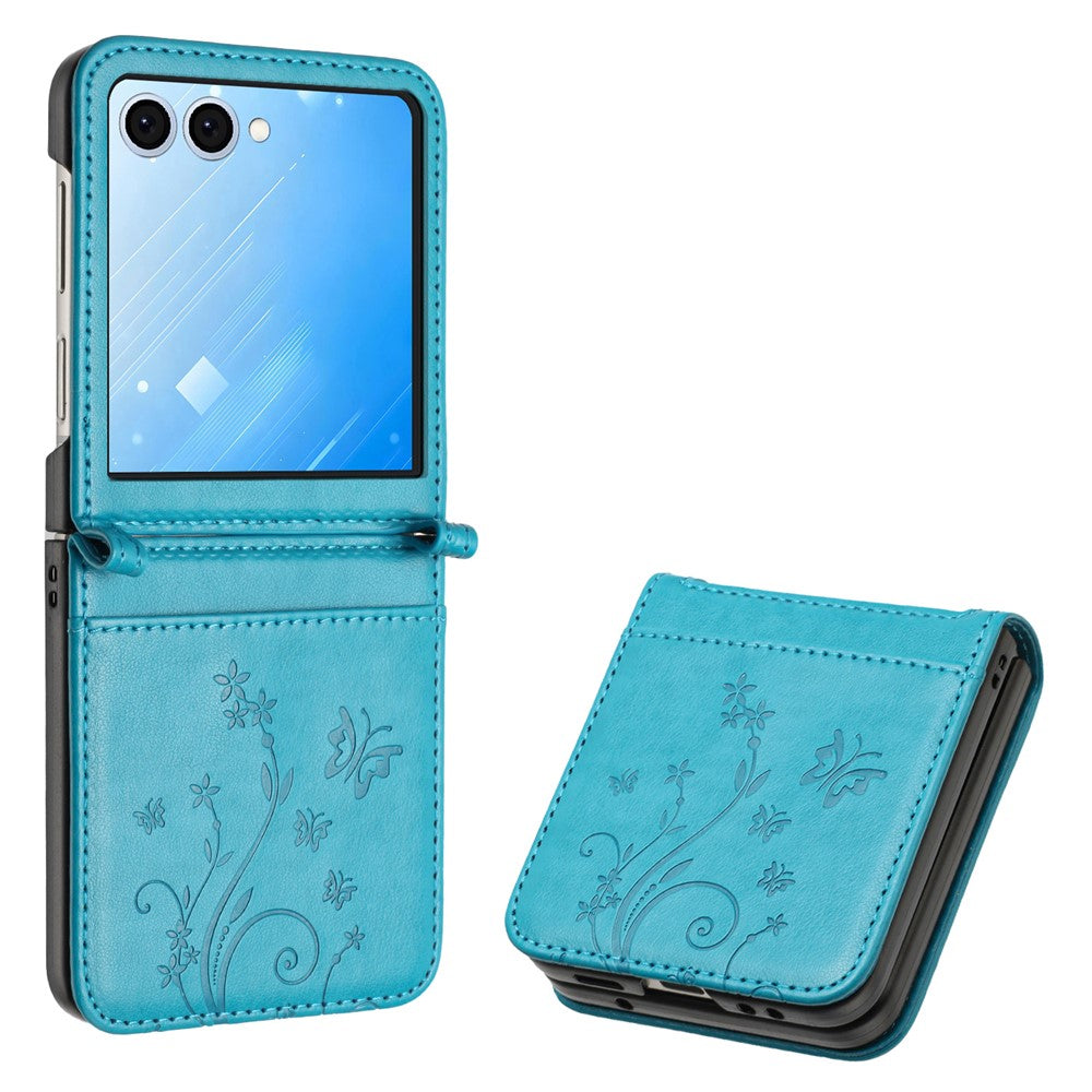 For Samsung Galaxy Z Flip8 Case Butterfly Flower Imprinted Leather Phone Cover with Wrist Strap