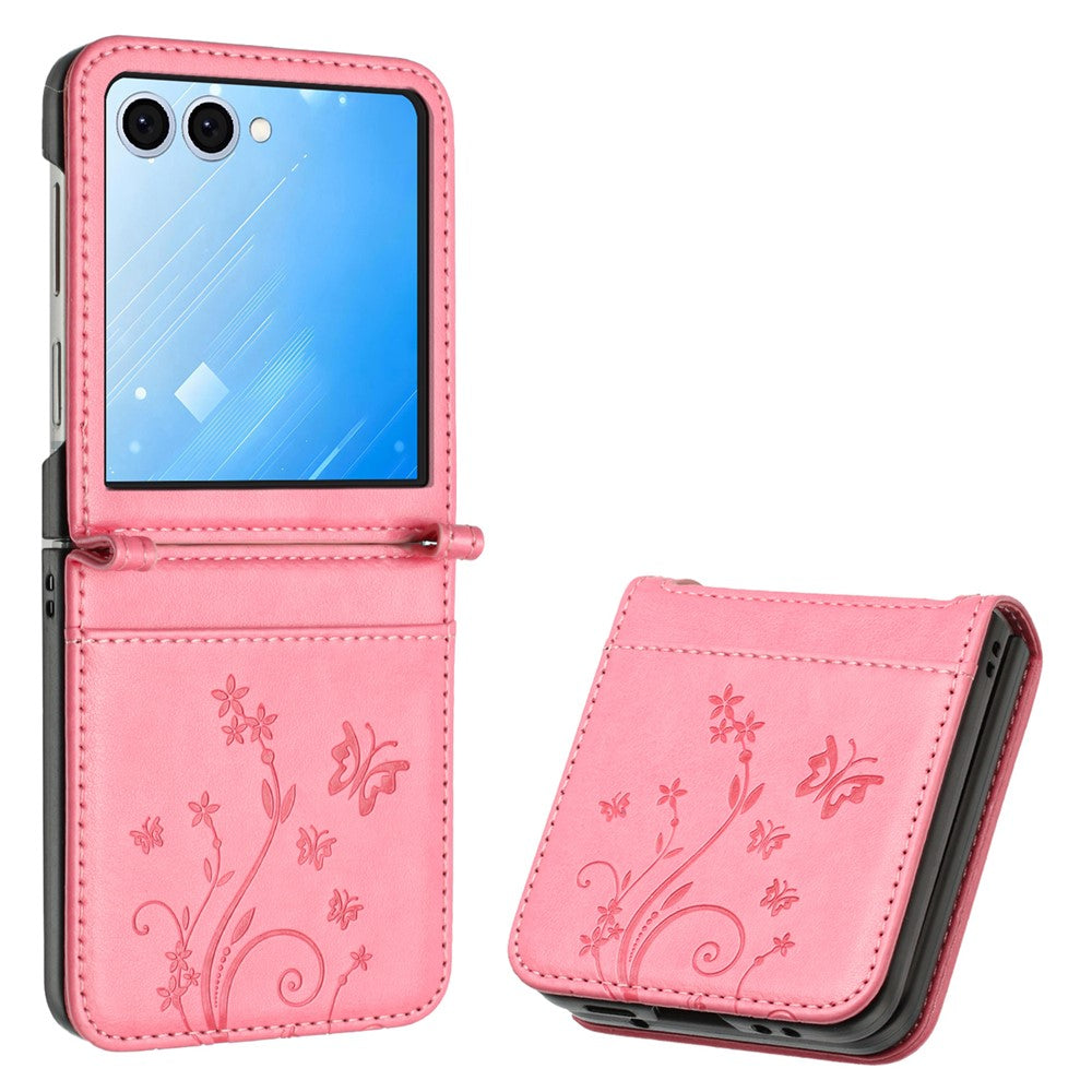 For Samsung Galaxy Z Flip8 Case Butterfly Flower Imprinted Leather Phone Cover with Wrist Strap