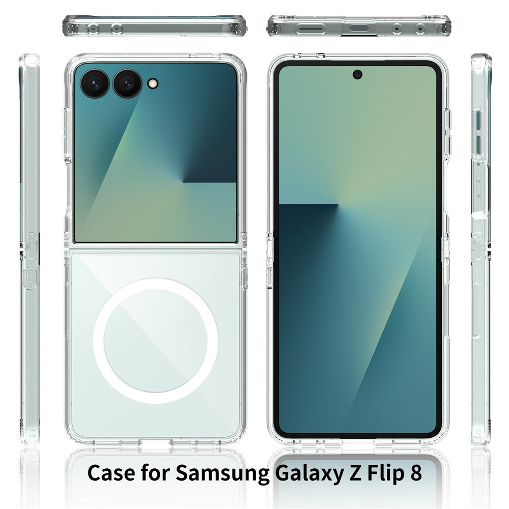 Samsung Galaxy Z Flip8 – Magnetische transparente Handyhülle aus PC, PET, gehärtetem Glas und TPU, mit Displayschutz