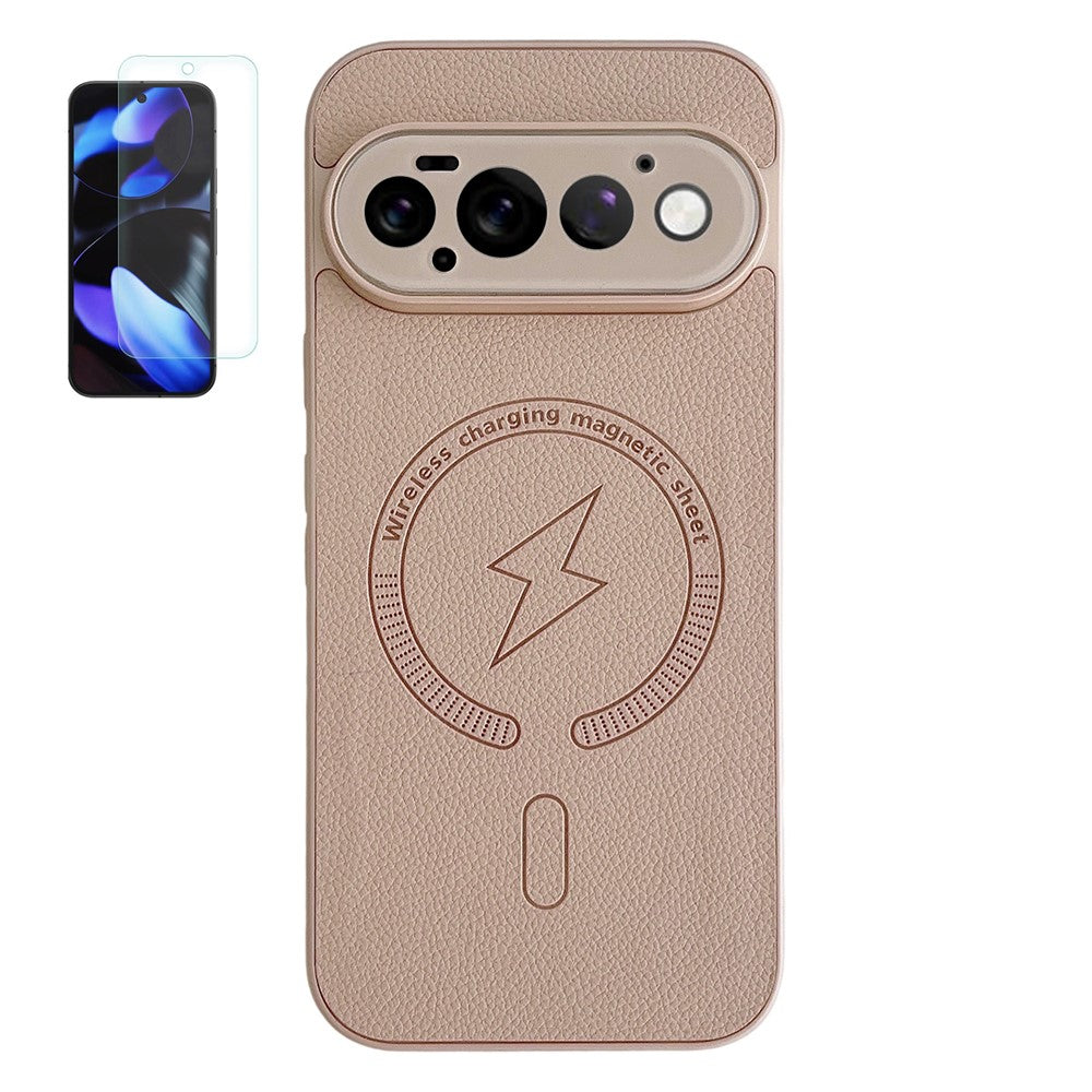 For Google Pixel 11 Pro Magnetic Case Litchi Texture Leather + PC + TPU Shockproof Phone Cover with Tempered Glass Screen Protector