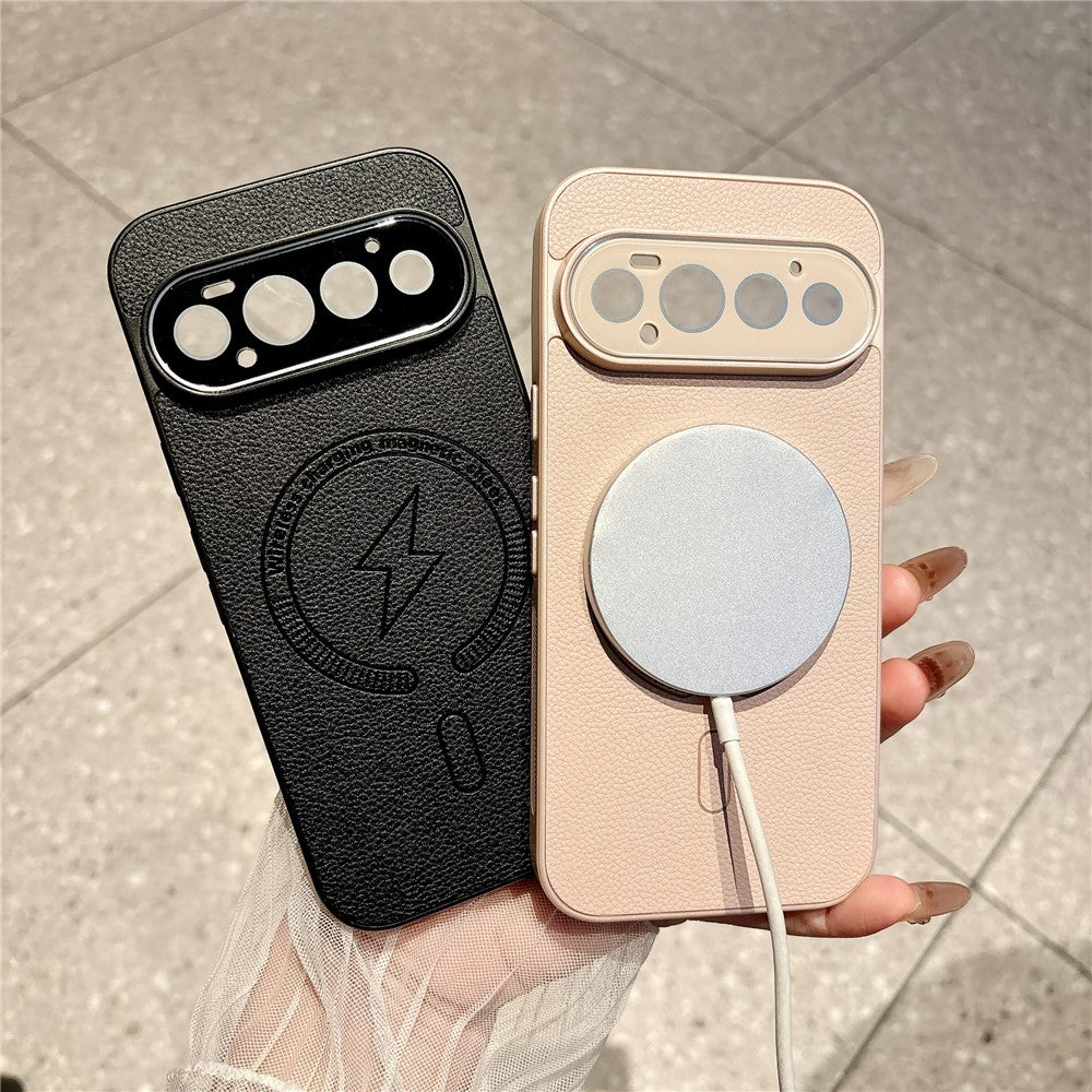 For Google Pixel 11 Pro Magnetic Case Litchi Texture Leather + PC + TPU Shockproof Phone Cover with Tempered Glass Screen Protector