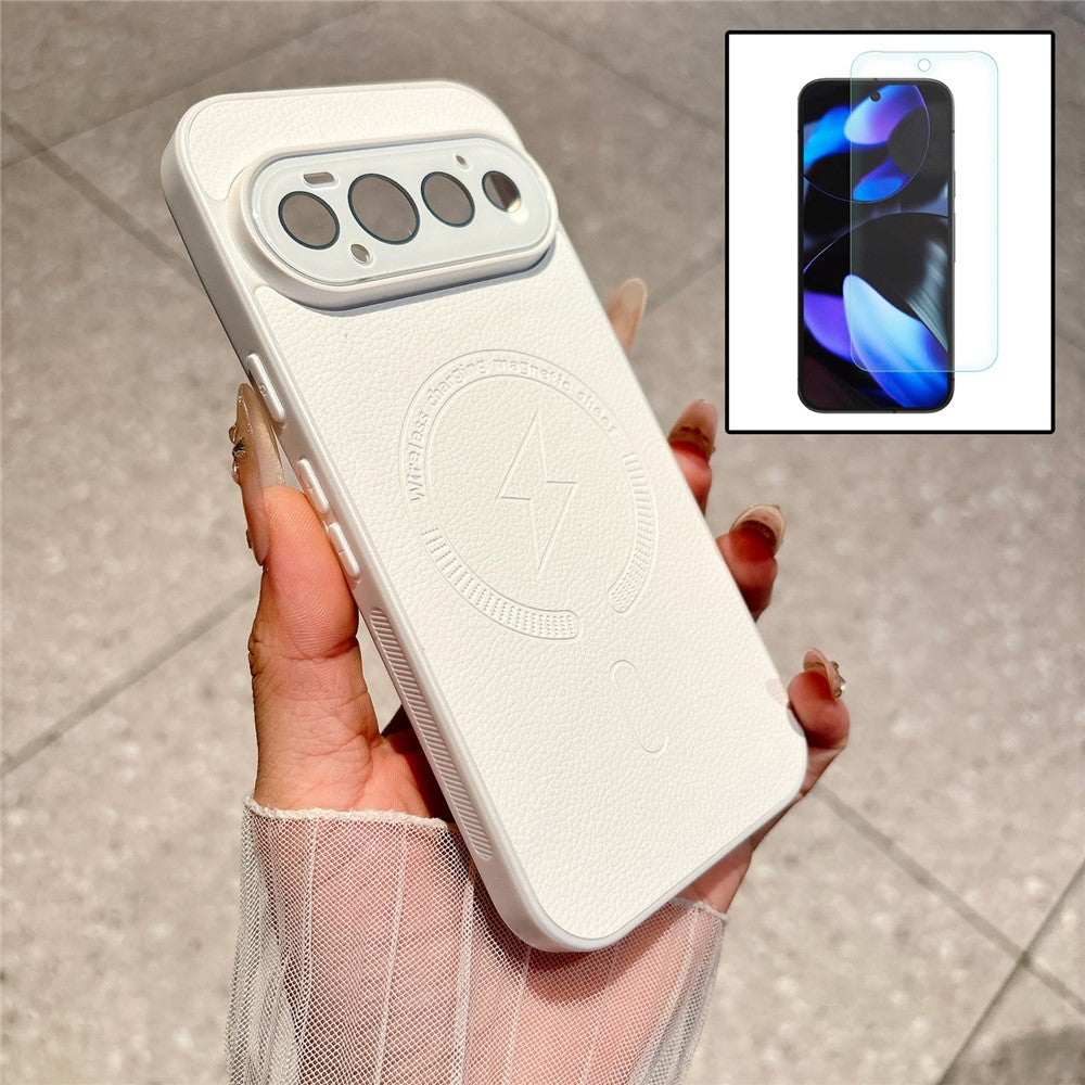 For Google Pixel 11 Pro Magnetic Case Litchi Texture Leather + PC + TPU Shockproof Phone Cover with Tempered Glass Screen Protector
