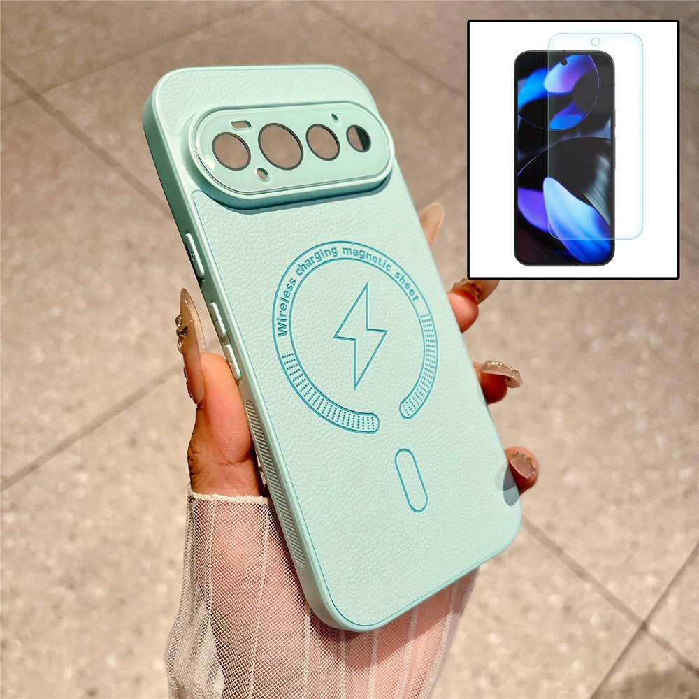 For Google Pixel 11 Pro Magnetic Case Litchi Texture Leather + PC + TPU Shockproof Phone Cover with Tempered Glass Screen Protector