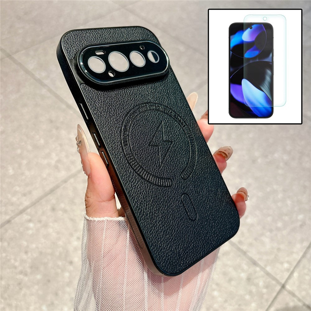 For Google Pixel 11 Pro Magnetic Case Litchi Texture Leather + PC + TPU Shockproof Phone Cover with Tempered Glass Screen Protector