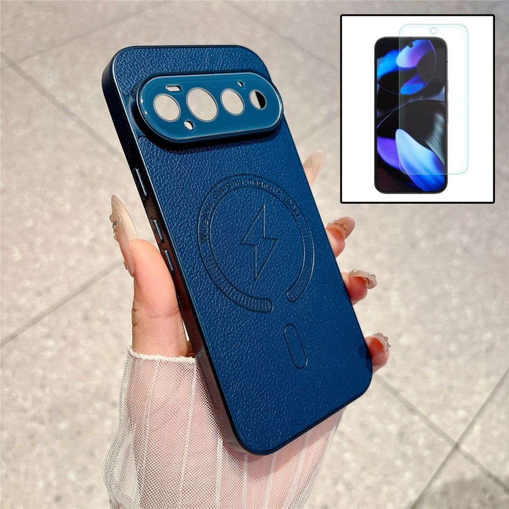 For Google Pixel 11 Pro Magnetic Case Litchi Texture Leather + PC + TPU Shockproof Phone Cover with Tempered Glass Screen Protector