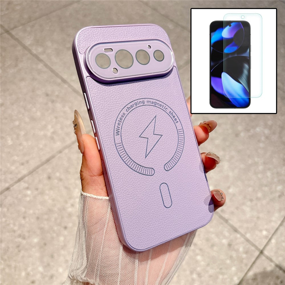 For Google Pixel 11 Pro Magnetic Case Litchi Texture Leather + PC + TPU Shockproof Phone Cover with Tempered Glass Screen Protector