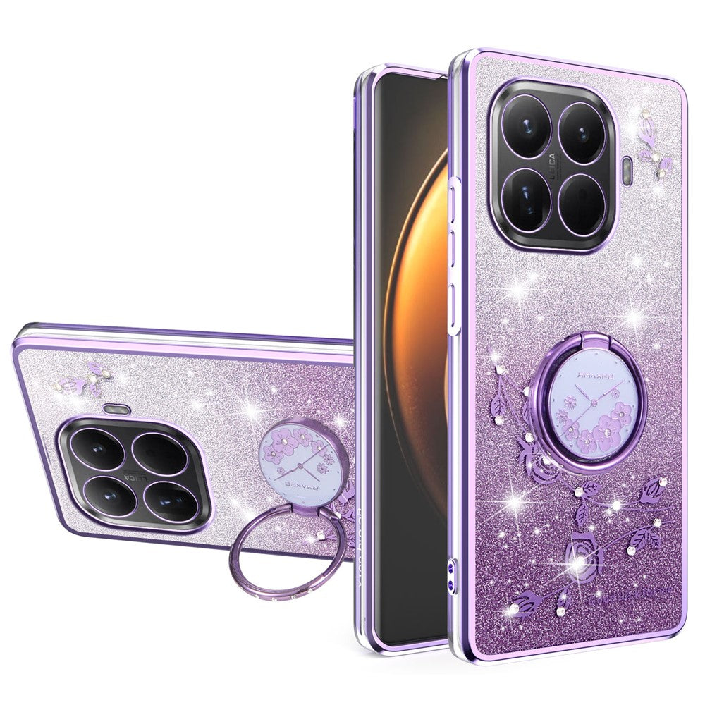 Xiaomi 17T – Handyhülle aus TPU, mit Ständer, mit Glitzer, mit Blumenmotiv