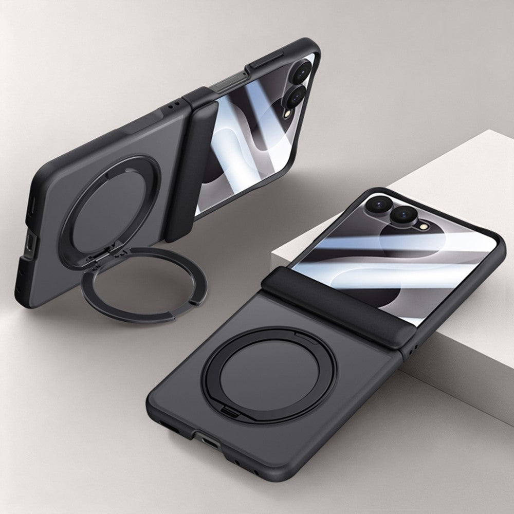 For Samsung Galaxy Z Flip8 Case Magnetic Kickstand PC + TPU Matte Phone Cover with Tempered Glass Screen Protector