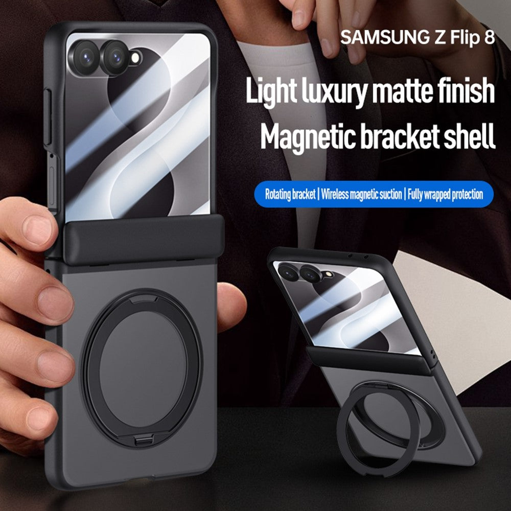 For Samsung Galaxy Z Flip8 Case Magnetic Kickstand PC + TPU Matte Phone Cover with Tempered Glass Screen Protector