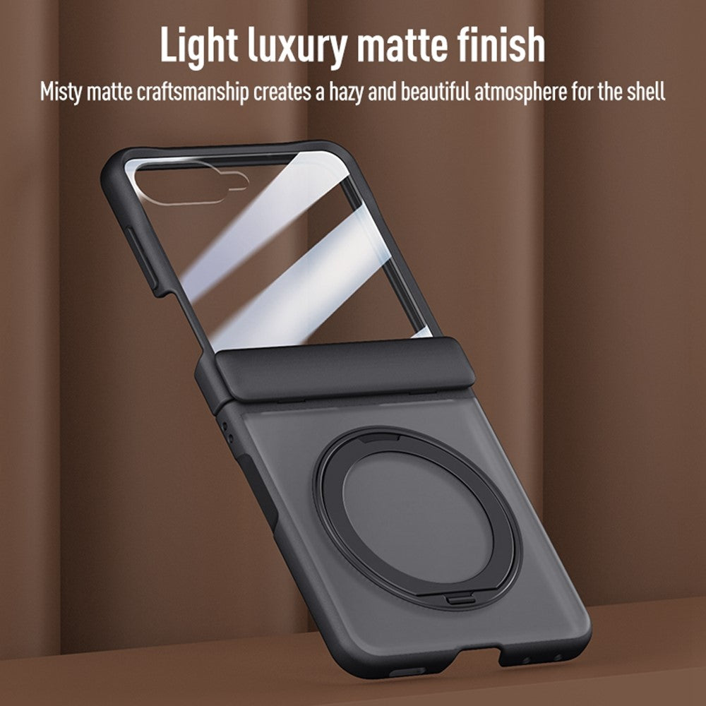 For Samsung Galaxy Z Flip8 Case Magnetic Kickstand PC + TPU Matte Phone Cover with Tempered Glass Screen Protector