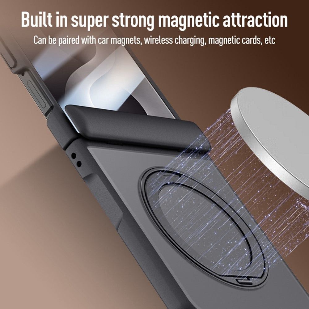 For Samsung Galaxy Z Flip8 Case Magnetic Kickstand PC + TPU Matte Phone Cover with Tempered Glass Screen Protector