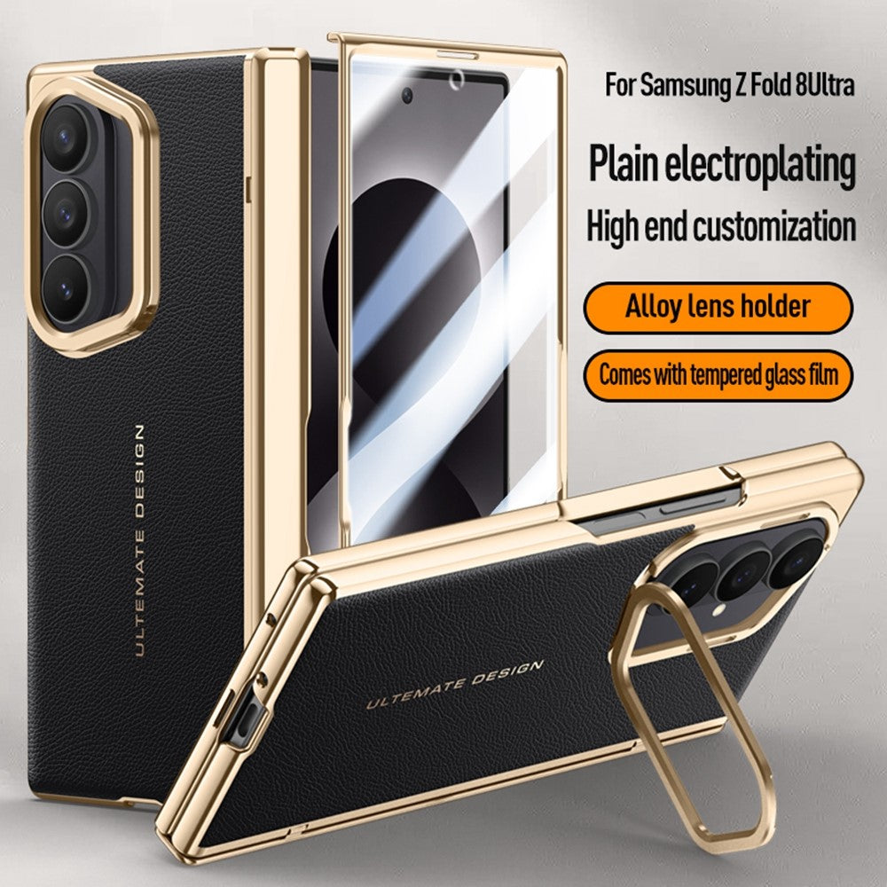 For Samsung Galaxy Z Fold8 Ultra Case with Tempered Glass Screen Protector Lens Kickstand Electroplated Phone Cover