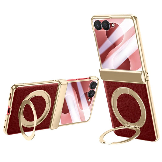 Galaxy Z Flip8 – Magnetische Handyhülle aus Acryl, Kunststoff, PU-Leder und gehärtetem Glas, mit Ständer, mit Displayschutz