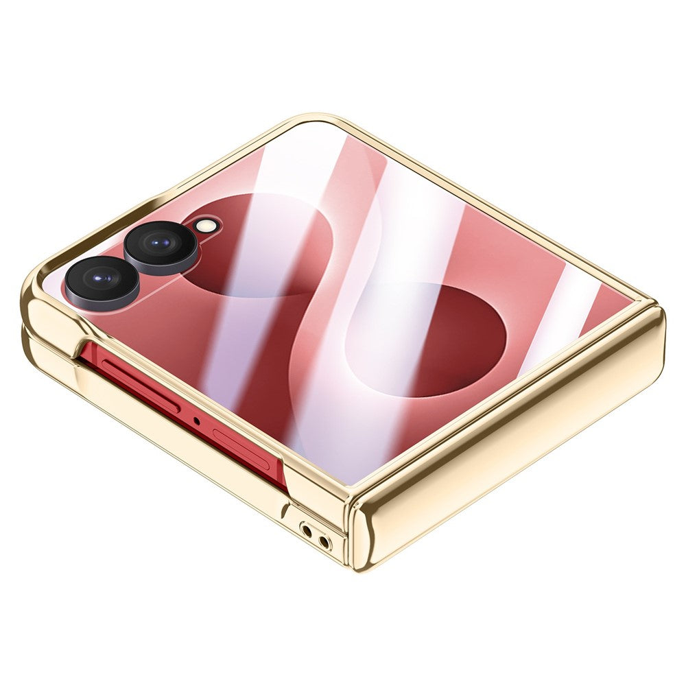 For Samsung Galaxy Z Flip8 Magnetic Case with Tempered Glass 360° Rotatable Metal Ring Kickstand PU Leather + PC + Acrylic Cover