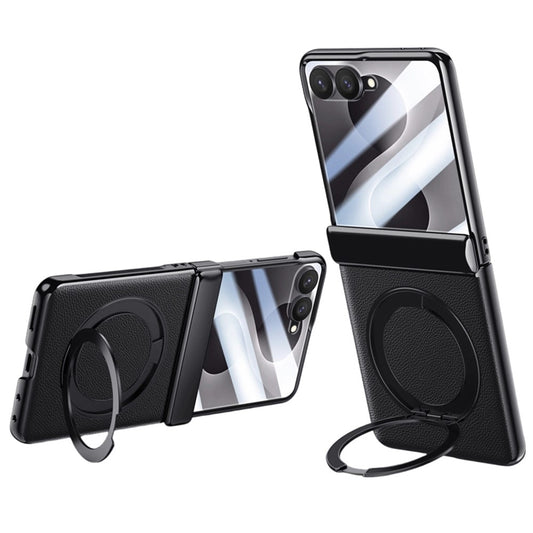 Galaxy Z Flip8 – Magnetische Handyhülle aus Acryl, Kunststoff, PU-Leder und gehärtetem Glas, mit Ständer, mit Displayschutz