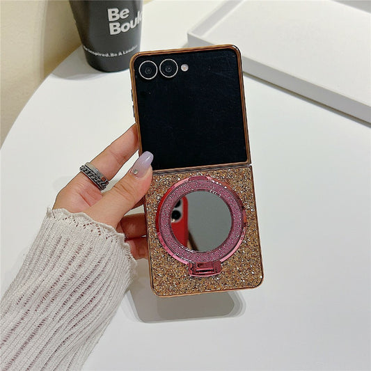 Galaxy Z Flip8 – Handyhülle aus Metall, Kunststoff und TPU, mit Ständer, mit Spiegel