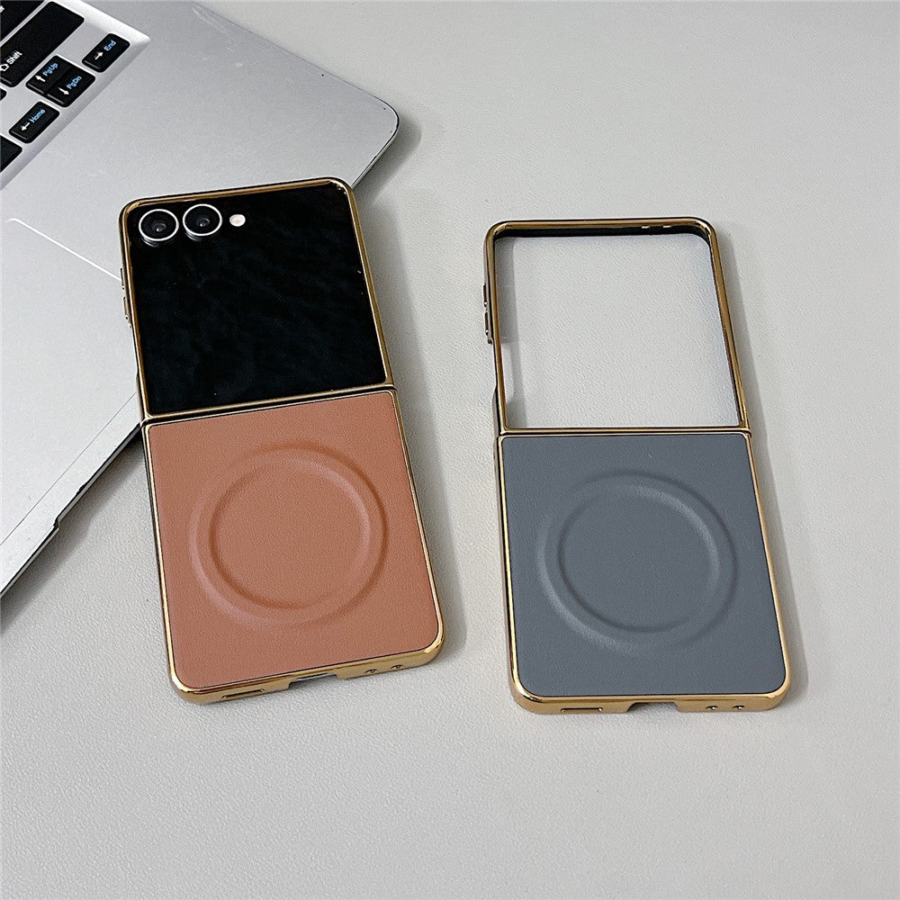 For Samsung Galaxy Z Flip8 Magnetic Case Nappa Texture PU + TPU + PC Phone Back Cover