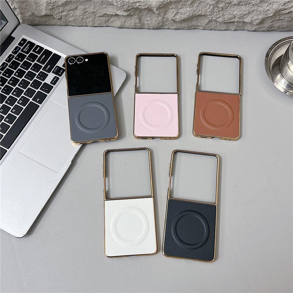 For Samsung Galaxy Z Flip8 Magnetic Case Nappa Texture PU + TPU + PC Phone Back Cover