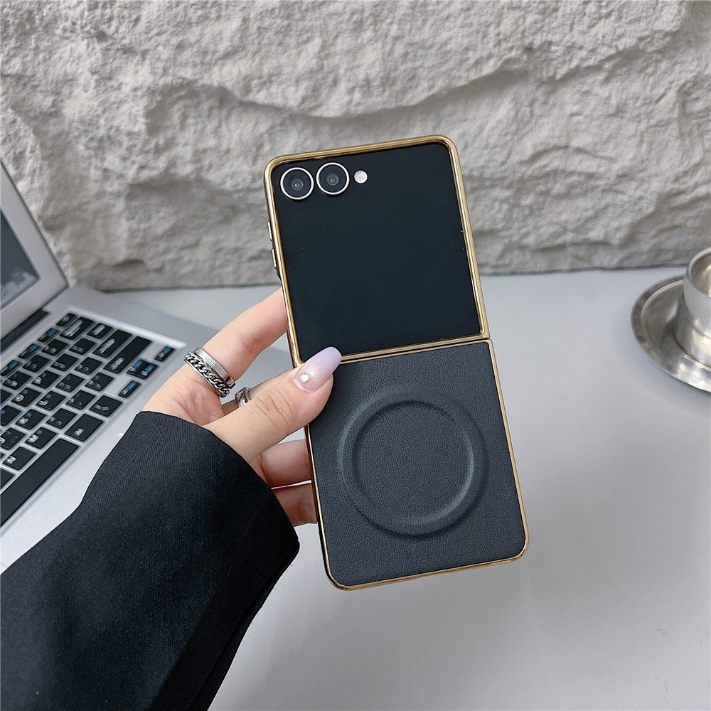 For Samsung Galaxy Z Flip8 Magnetic Case Nappa Texture PU + TPU + PC Phone Back Cover