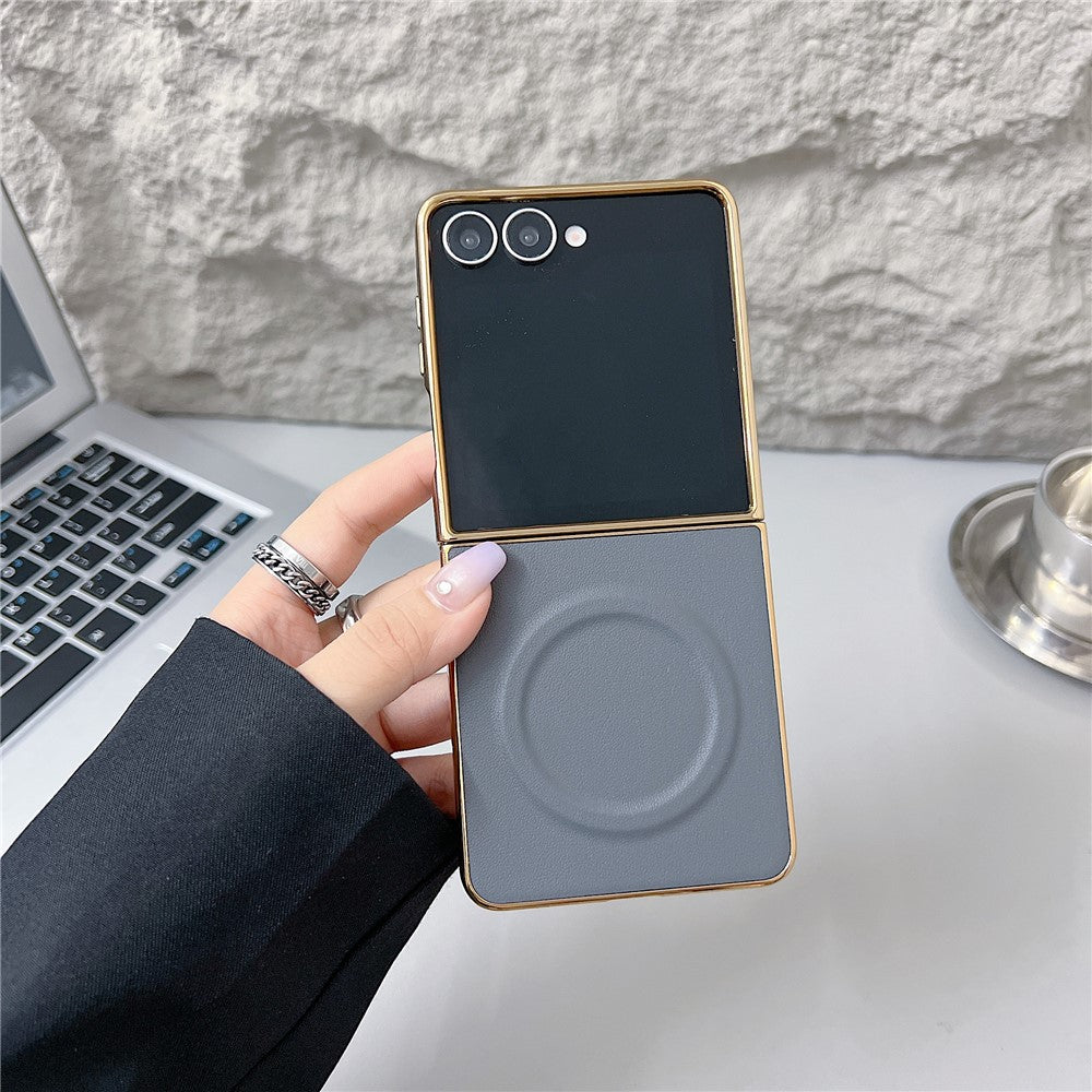 For Samsung Galaxy Z Flip8 Magnetic Case Nappa Texture PU + TPU + PC Phone Back Cover