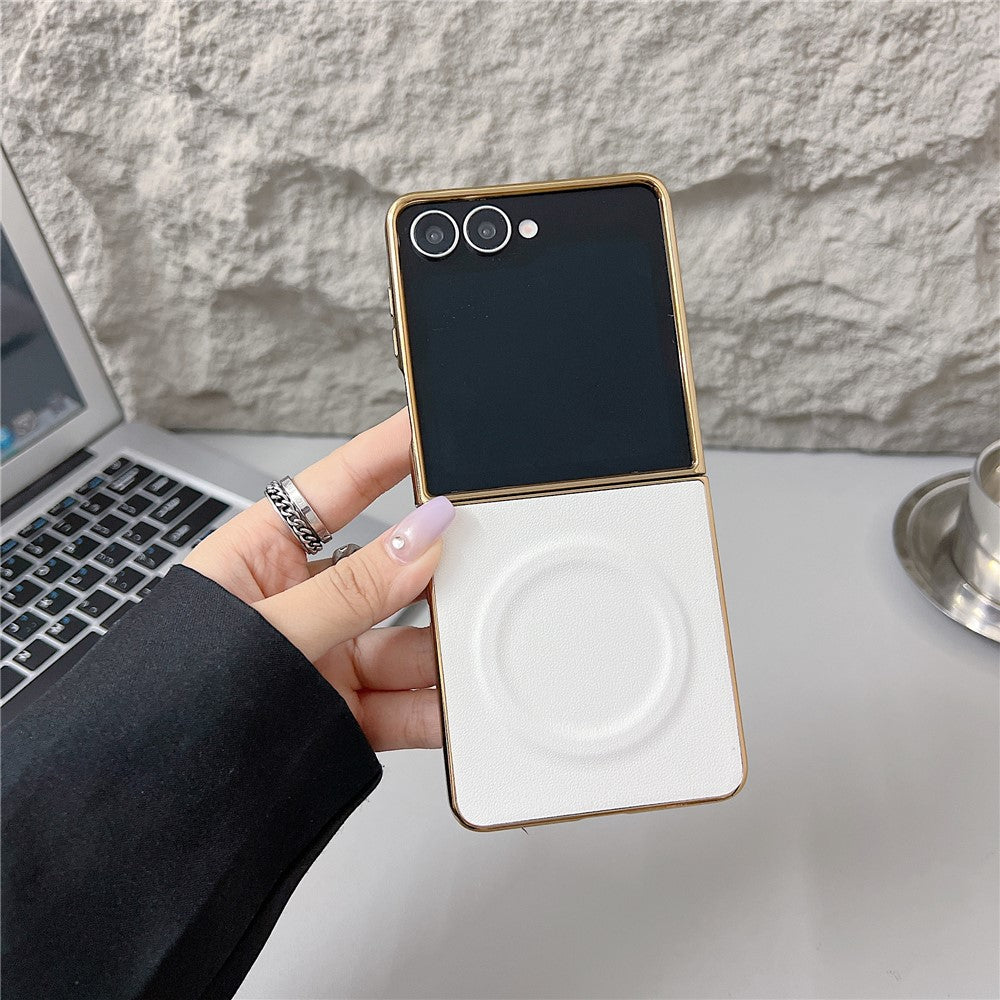 For Samsung Galaxy Z Flip8 Magnetic Case Nappa Texture PU + TPU + PC Phone Back Cover