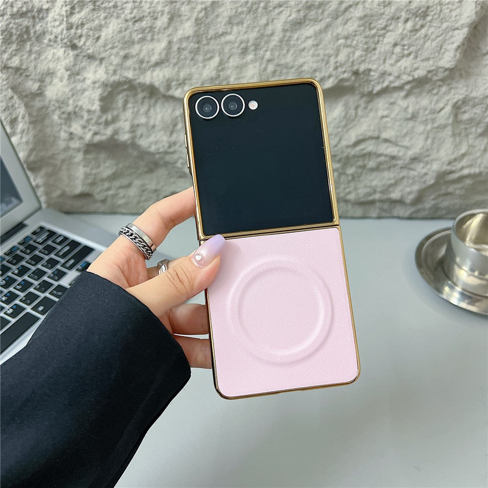 For Samsung Galaxy Z Flip8 Magnetic Case Nappa Texture PU + TPU + PC Phone Back Cover