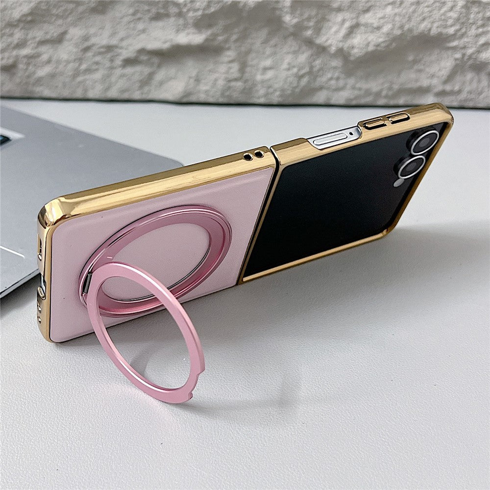 For Samsung Galaxy Z Flip8 Magnetic Case with Rotating Kickstand Nappa Texture PU TPU PC Phone Back Cover