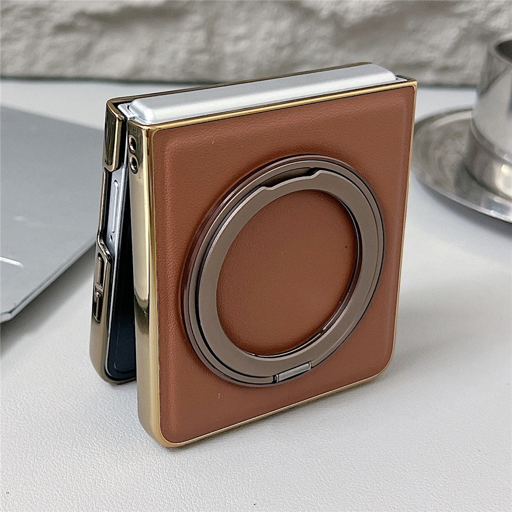 For Samsung Galaxy Z Flip8 Magnetic Case with Rotating Kickstand Nappa Texture PU TPU PC Phone Back Cover