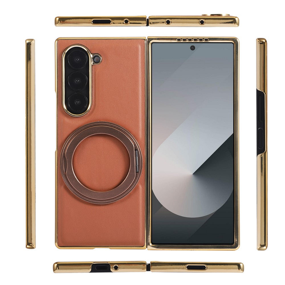 For Samsung Galaxy Z Fold8 Ultra Magnetic Case with Rotating Kickstand Nappa Texture PU TPU PC Phone Back Cover