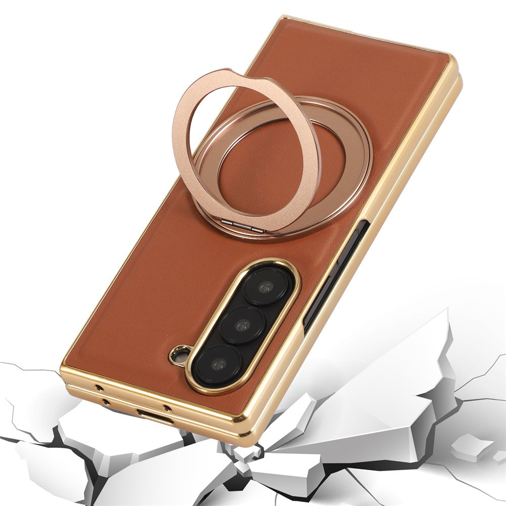For Samsung Galaxy Z Fold8 Ultra Magnetic Case with Rotating Kickstand Nappa Texture PU TPU PC Phone Back Cover