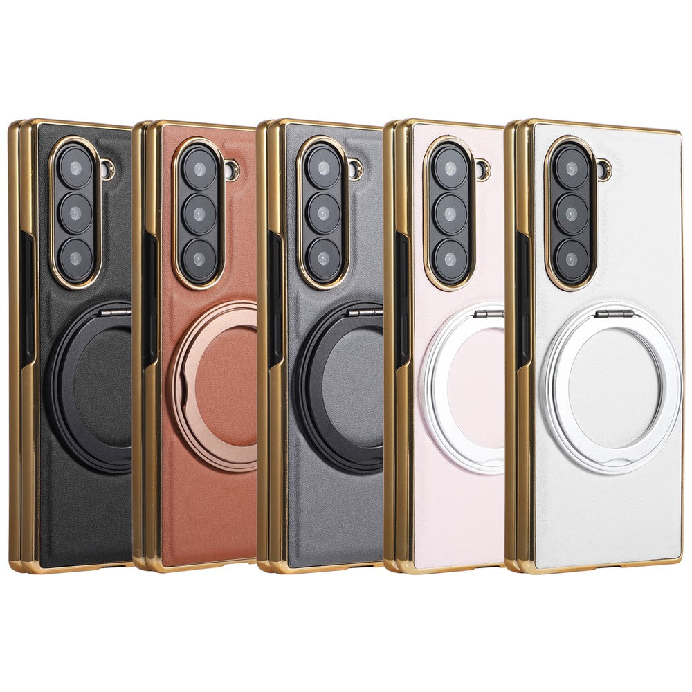 For Samsung Galaxy Z Fold8 Ultra Magnetic Case with Rotating Kickstand Nappa Texture PU TPU PC Phone Back Cover