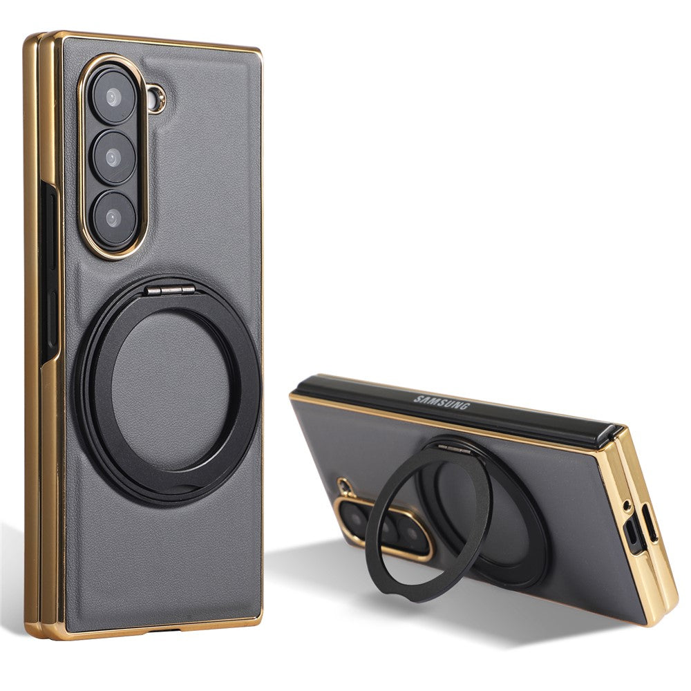 For Samsung Galaxy Z Fold8 Ultra Magnetic Case with Rotating Kickstand Nappa Texture PU TPU PC Phone Back Cover