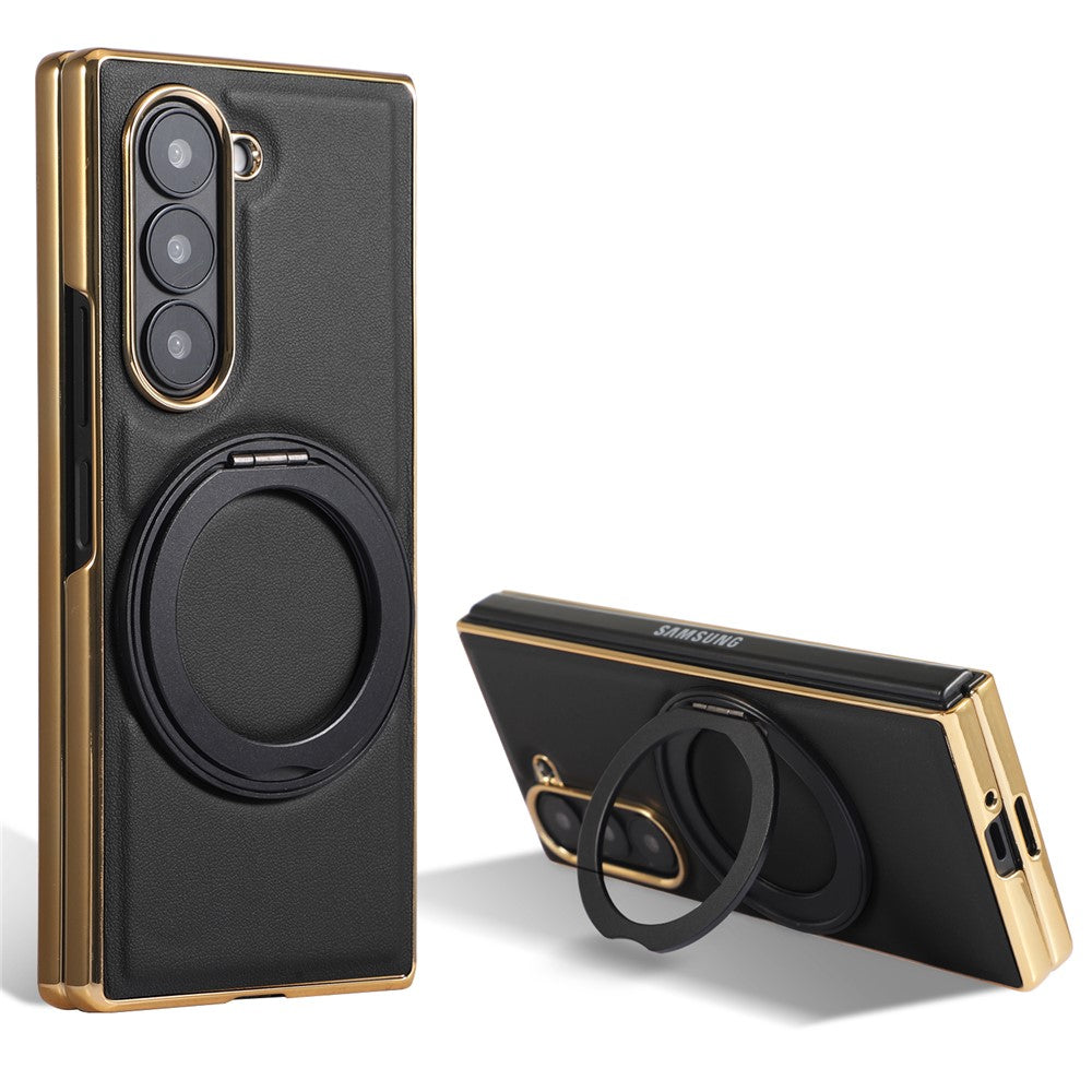 For Samsung Galaxy Z Fold8 Ultra Magnetic Case with Rotating Kickstand Nappa Texture PU TPU PC Phone Back Cover