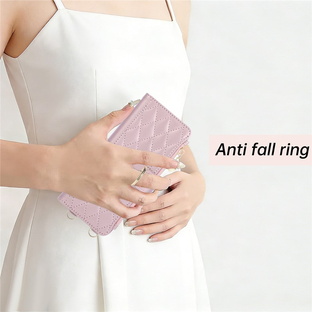 For Samsung Galaxy Z Fold8 Ultra Case Magnetic Ring Buckle Zipper Pocket Rhombic Leather Phone Cover with Wrist Strap