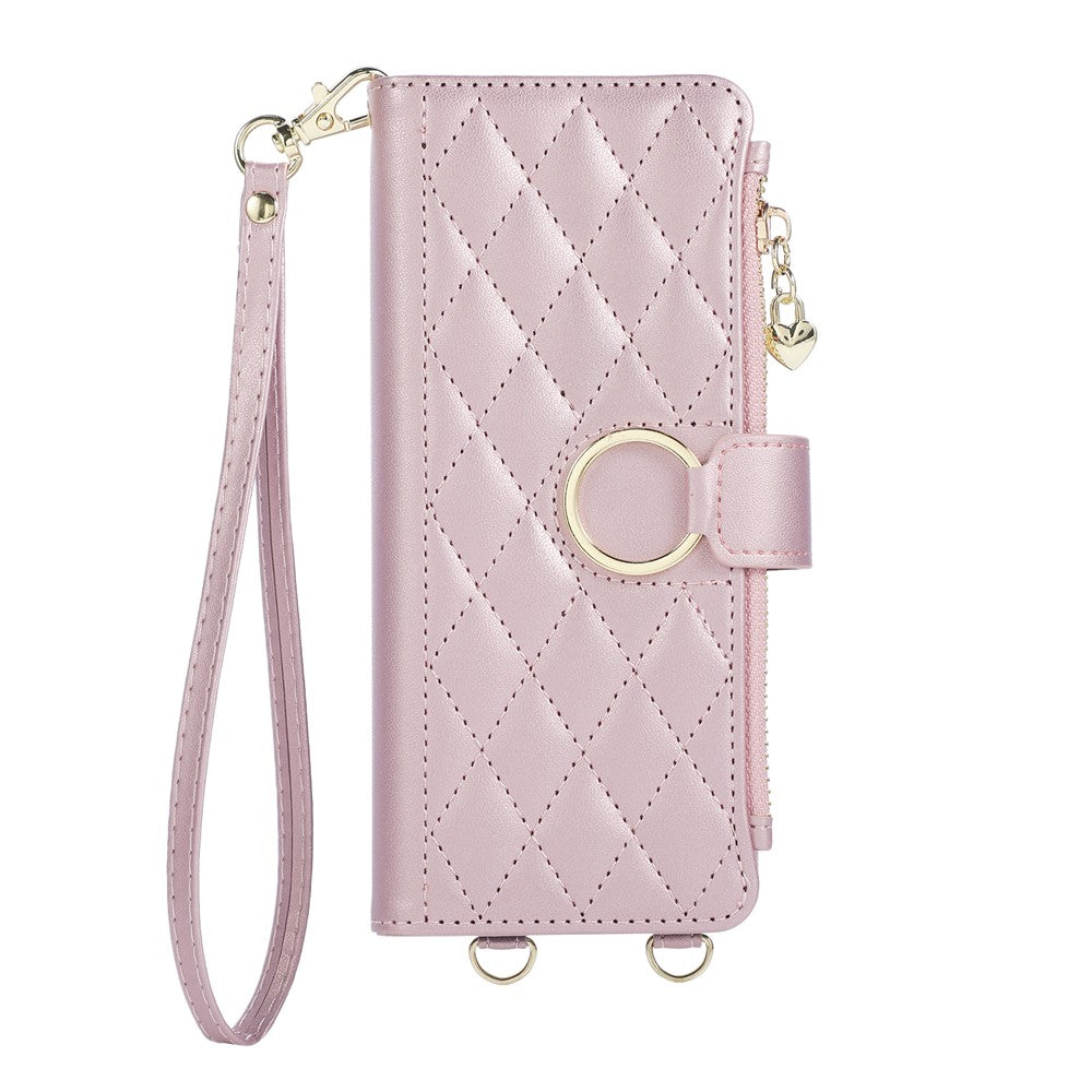For Samsung Galaxy Z Fold8 Ultra Case Magnetic Ring Buckle Zipper Pocket Rhombic Leather Phone Cover with Wrist Strap