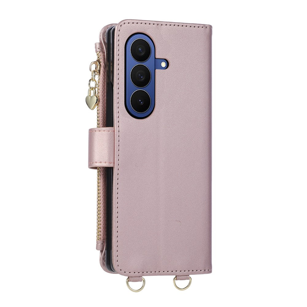 For Samsung Galaxy Z Fold8 Ultra Case Magnetic Ring Buckle Zipper Pocket Rhombic Leather Phone Cover with Wrist Strap