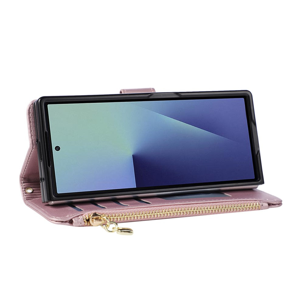 For Samsung Galaxy Z Fold8 Ultra Case Magnetic Ring Buckle Zipper Pocket Rhombic Leather Phone Cover with Wrist Strap
