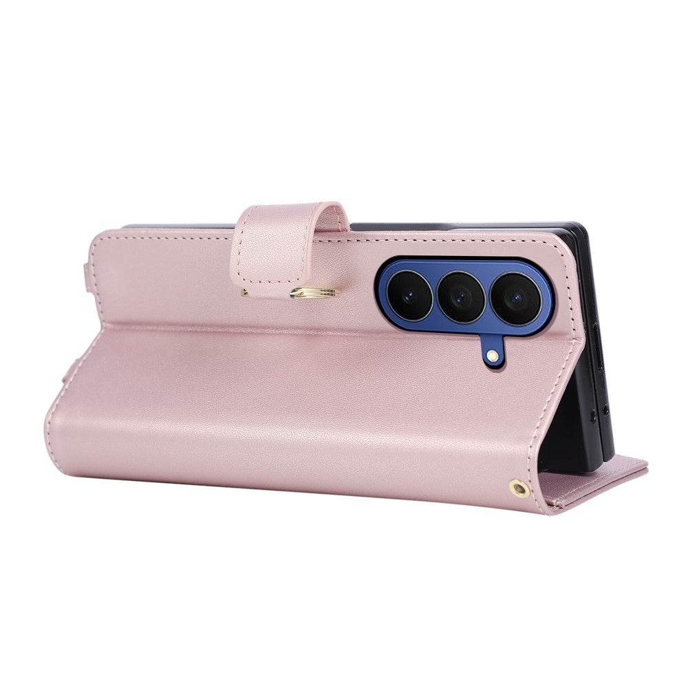 For Samsung Galaxy Z Fold8 Ultra Case Magnetic Ring Buckle Zipper Pocket Rhombic Leather Phone Cover with Wrist Strap