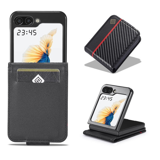 Galaxy Z Flip8 – Wallet-Handyhülle aus PU-Leder und TPU, mit Ständer, in Carbonfaser-Optik