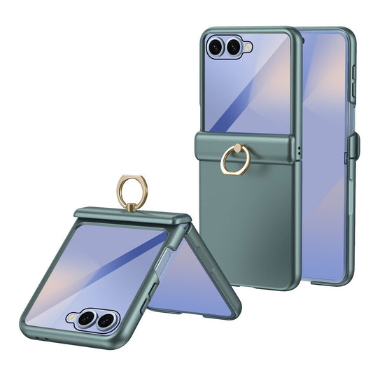 Galaxy Z Flip8 – Handyhülle aus Metall, Kunststoff und gehärtetem Glas, mit Ständer, mit Ringhalter, mit Displayschutz