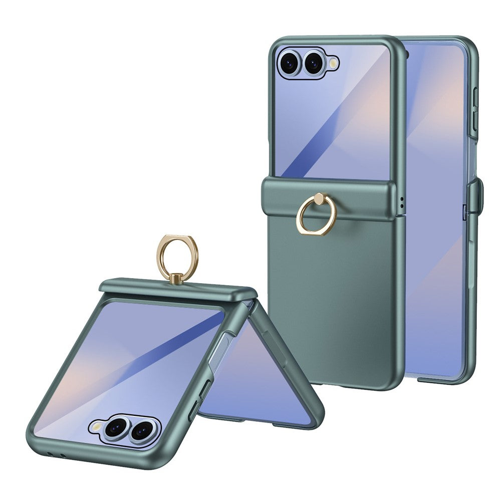For Samsung Galaxy Z Flip8 Case with Tempered Glass Film Ring Holder Kickstand PC Phone Cover
