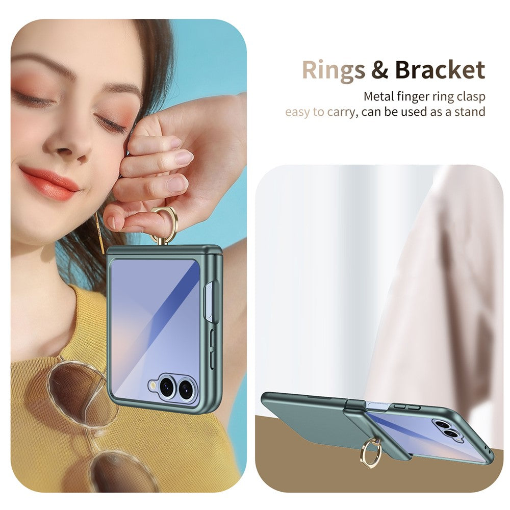 For Samsung Galaxy Z Flip8 Case with Tempered Glass Film Ring Holder Kickstand PC Phone Cover