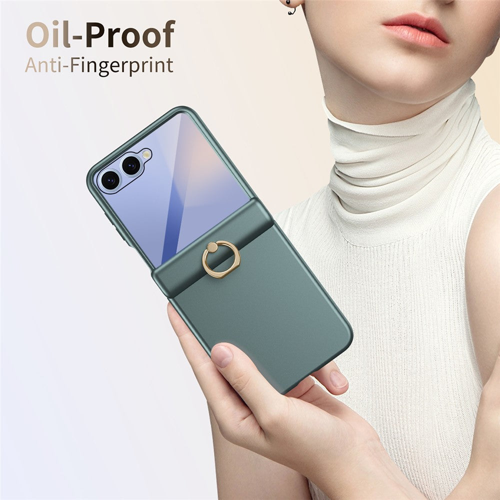 For Samsung Galaxy Z Flip8 Case with Tempered Glass Film Ring Holder Kickstand PC Phone Cover