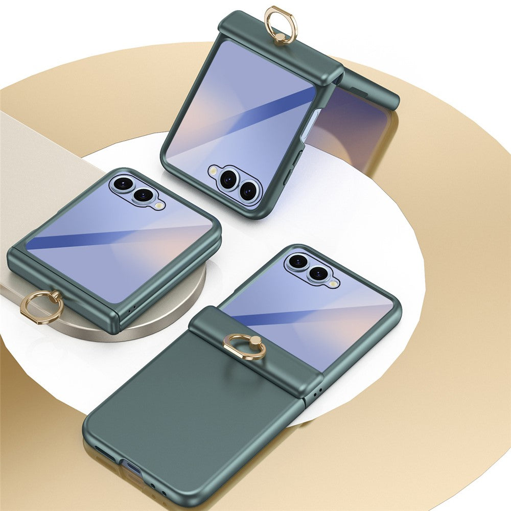 For Samsung Galaxy Z Flip8 Case with Tempered Glass Film Ring Holder Kickstand PC Phone Cover